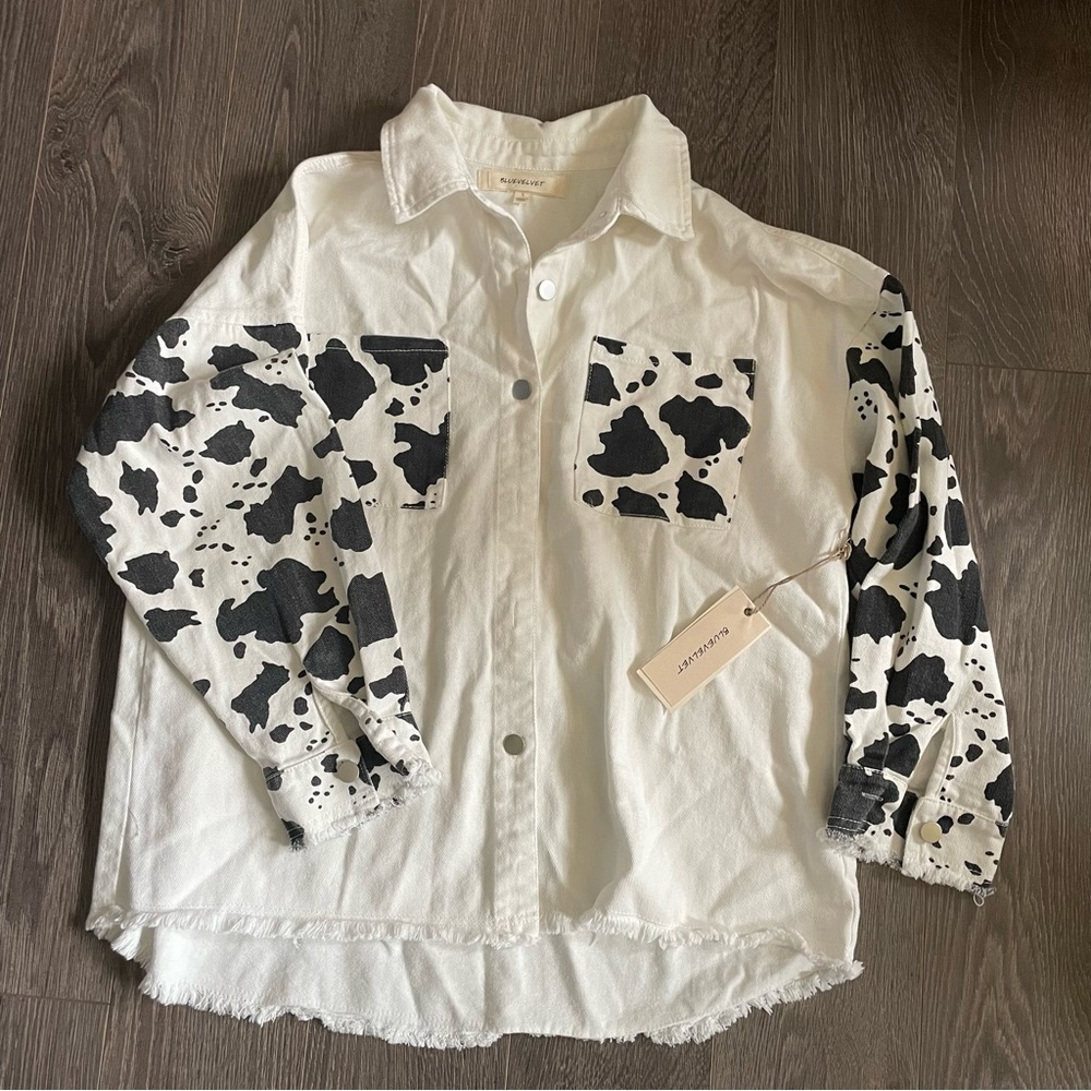 Blue Velvet Button up Cow print jacket NWT